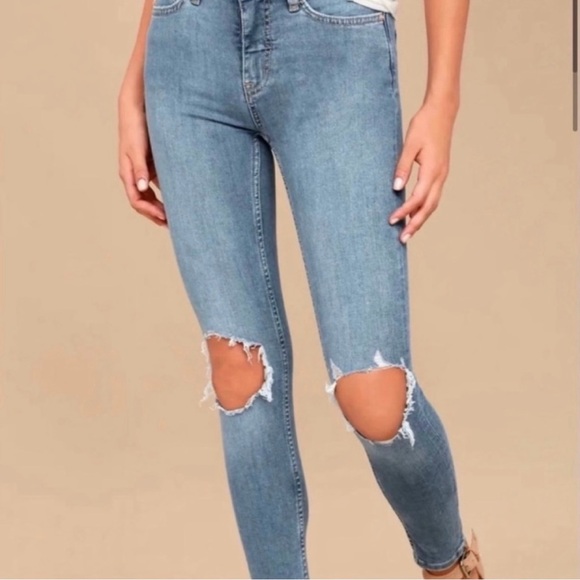 Free people high waisted distressed skinny jeans - Picture 6 of 8
